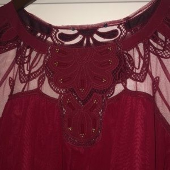 ASOSCurve Burgundy Dress w/ Detailed Illusion Neck - Picture 2 of 4